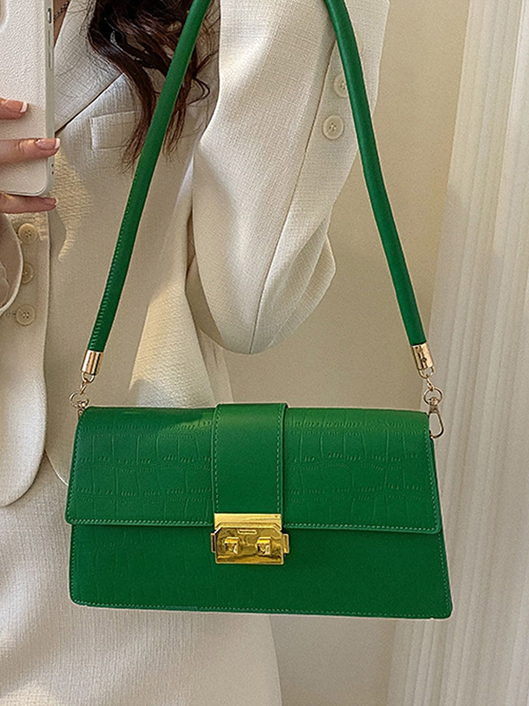

LULU & SKY Textured PU Structured Handheld Bag, Green