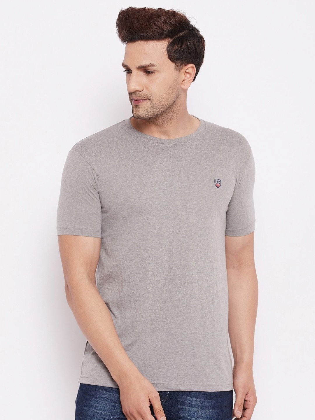 

LYCOS Men Solid Round Neck Cotton T-shirt, Taupe