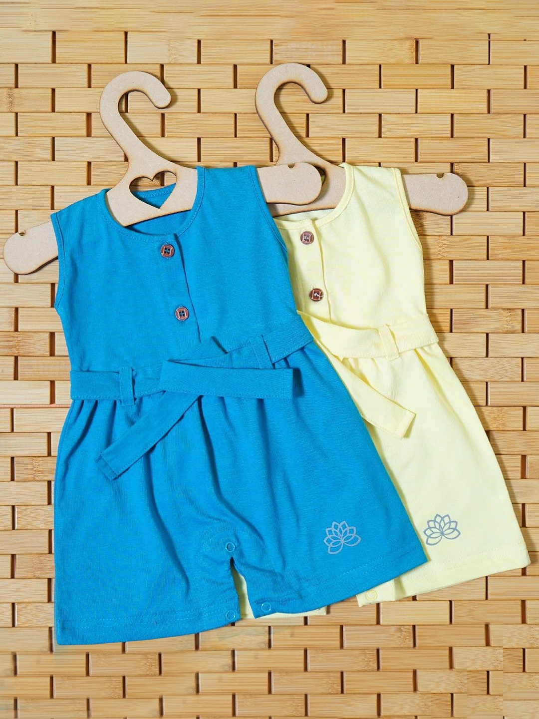 

THE MAPLES FASHION Infant Girls Pack of 2 Hosiery Cotton A-Line Dress With Belt, Blue