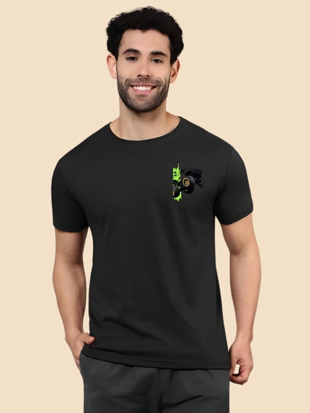 

SZN Men Graphic Printed Round Neck Cotton T-shirt, Black