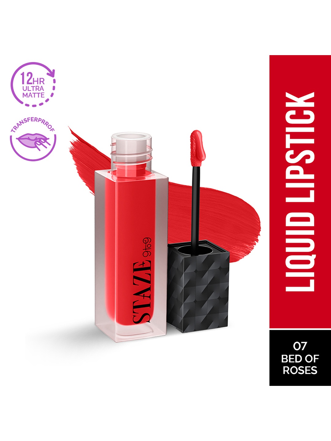 

STAZE 9to9 Lips Don't Lie Matte Transferproof Liquid Lipstick 4 ml - Bed of Roses 07, Red