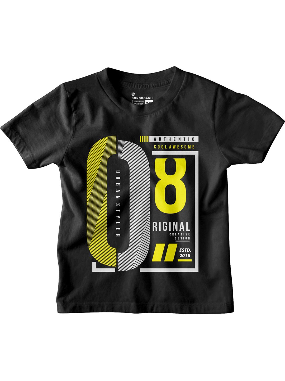 

BonOrganik Boys Typography Printed Round Neck Cotton T-shirt, Black