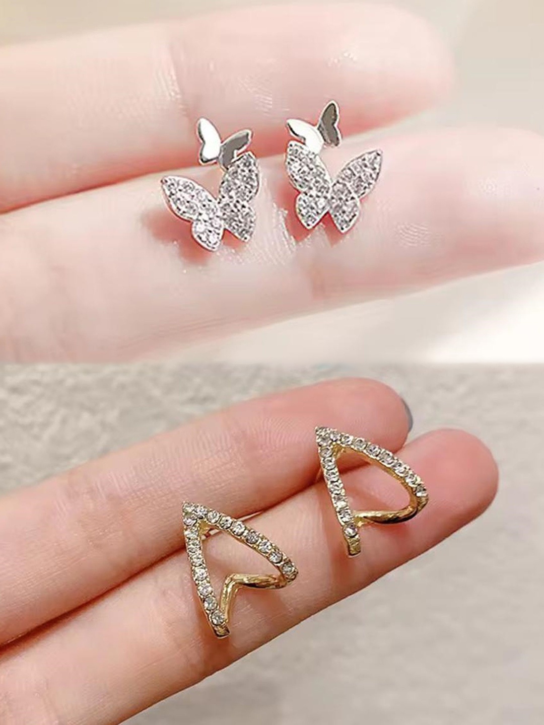 

TANLOOMS Set Of 2 Gold-Plated Artificial Stones Studded Contemporary Studs, Multi