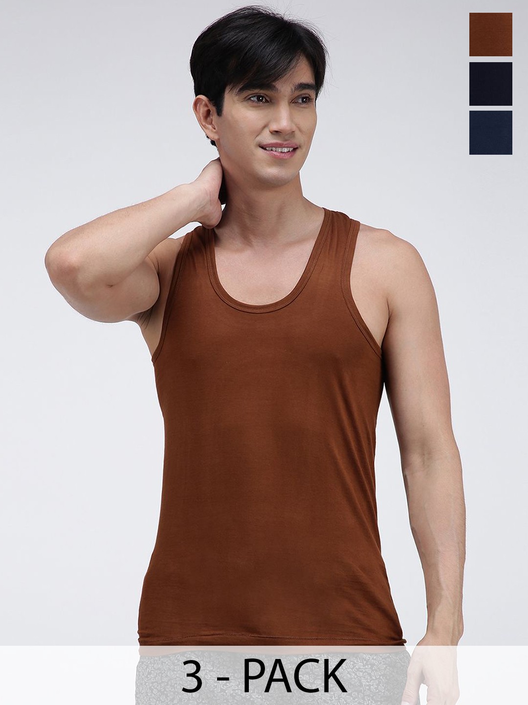 

AMUL COMFY Pack Of 3 Pure Cotton Undershirt Innerwear Vests AC-CVESTRN-LB-NY-AF-XS-3PC, Navy blue