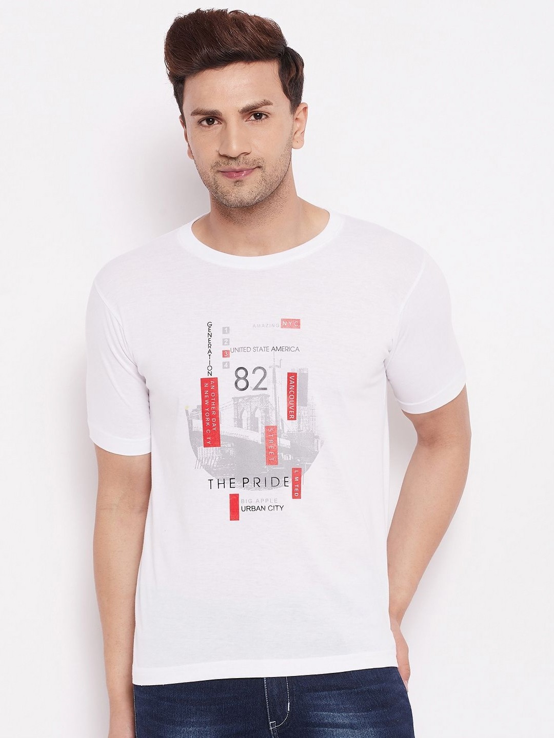 

LYCOS Men Graphic Printed Round Neck Cotton T-shirt, White