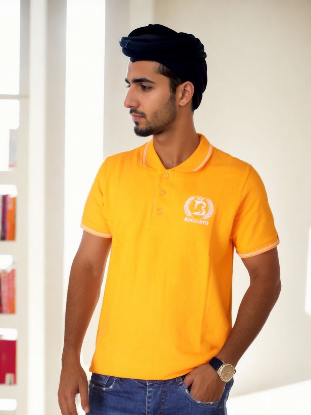 

Bucciato Private Limited Men Solid Polo Collar Cotton T-shirt, Yellow