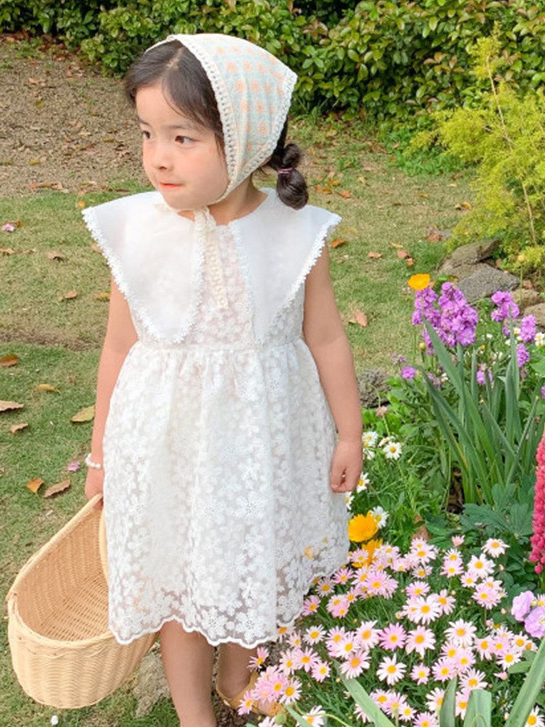 

LULU & SKY Girls Self Design Floral Empire Dress, White