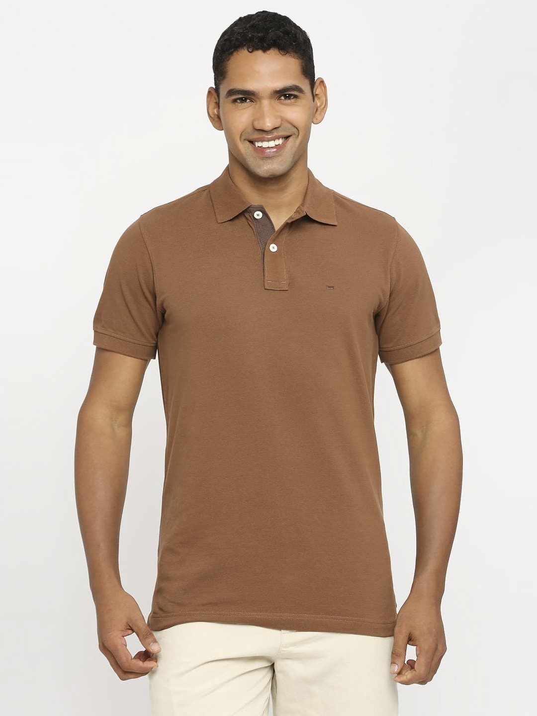 

Basics Men Solid Polo Collar Cotton T-shirt, Brown