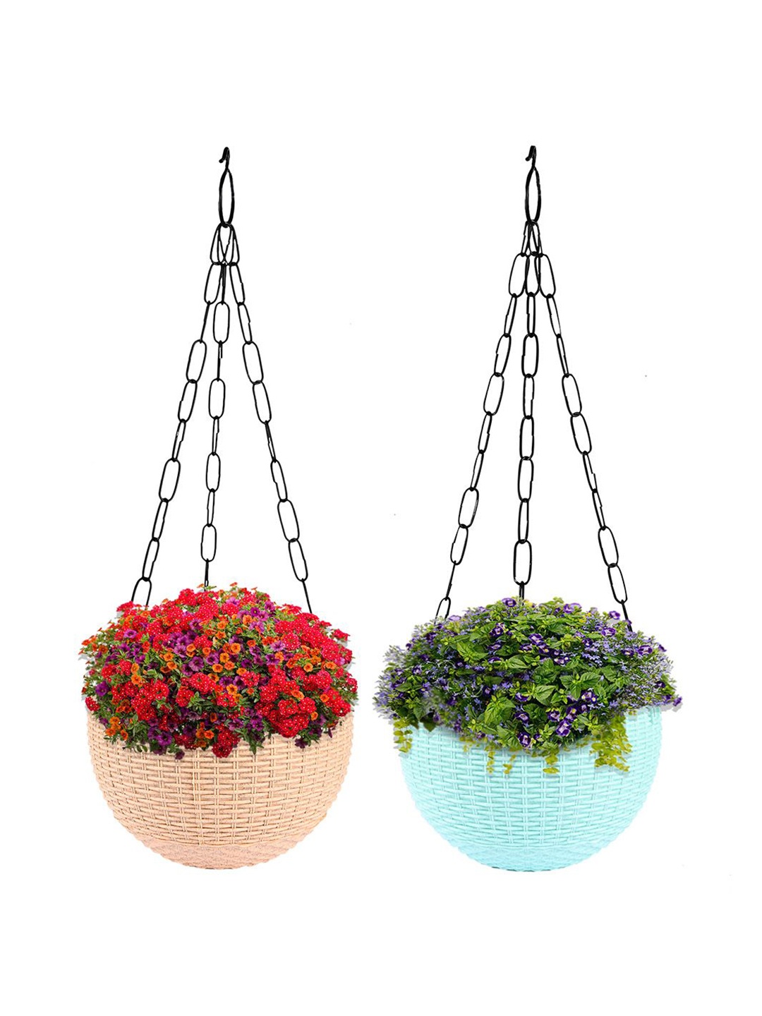 

Kuber Industries Beige & Green 2 Pieces Textured Round Marble Euro Hanging Planters