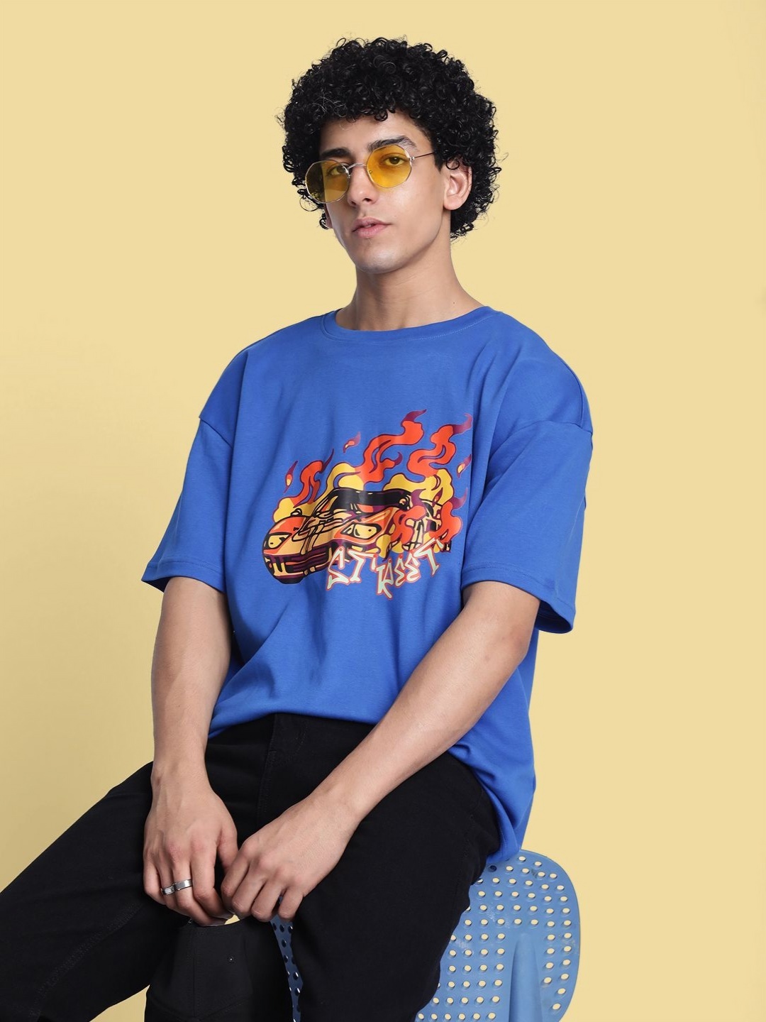 

Bene Kleed Men Graphic Printed Round Neck Cotton Oversized T-shirt, Blue