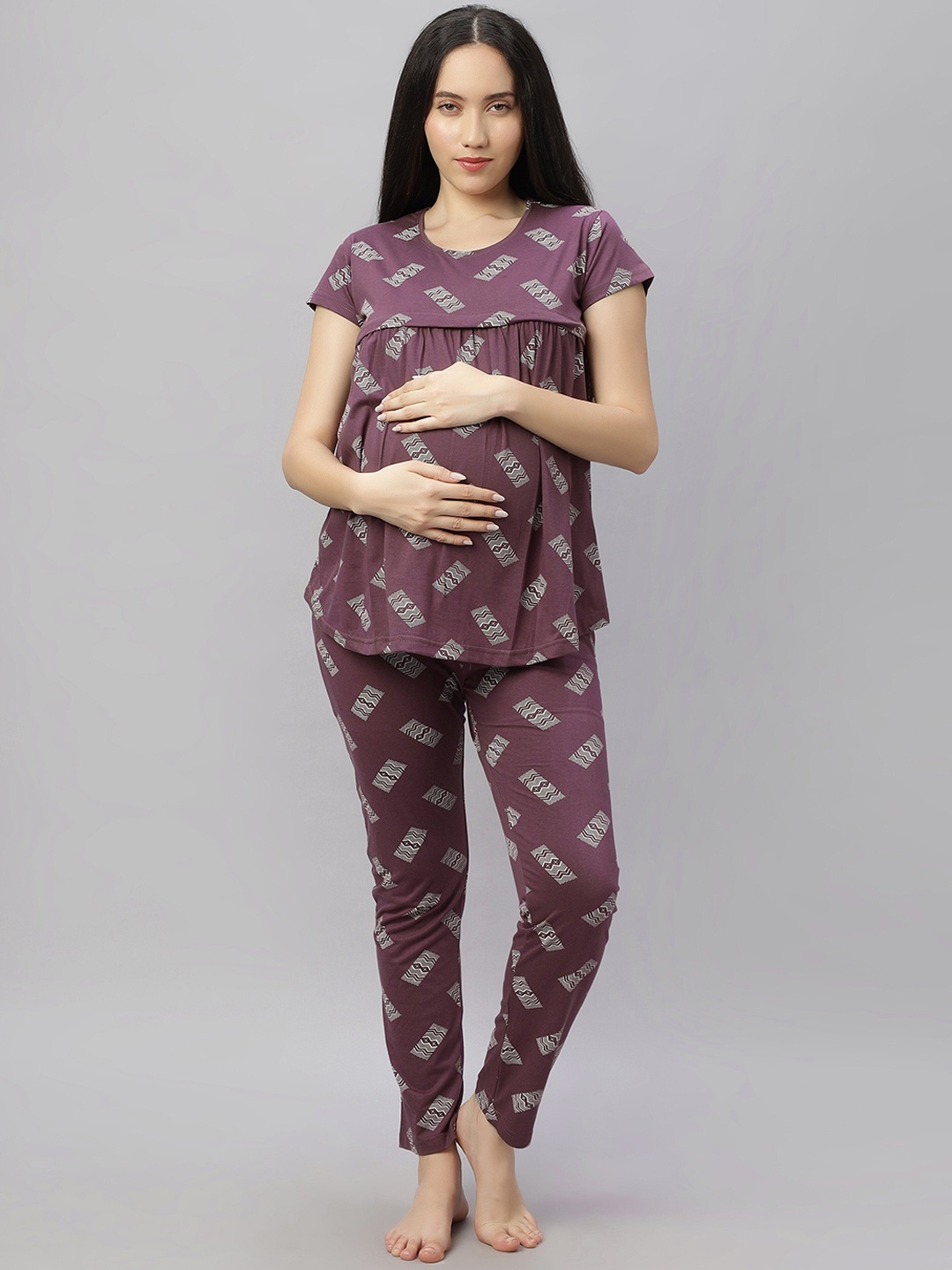 

DZZO Women Printed Night suit, Brown