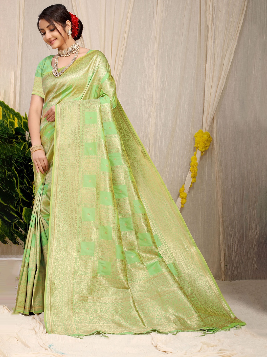 

Kandora Woven Design Zari Pure Silk Paithani Saree, Sea green