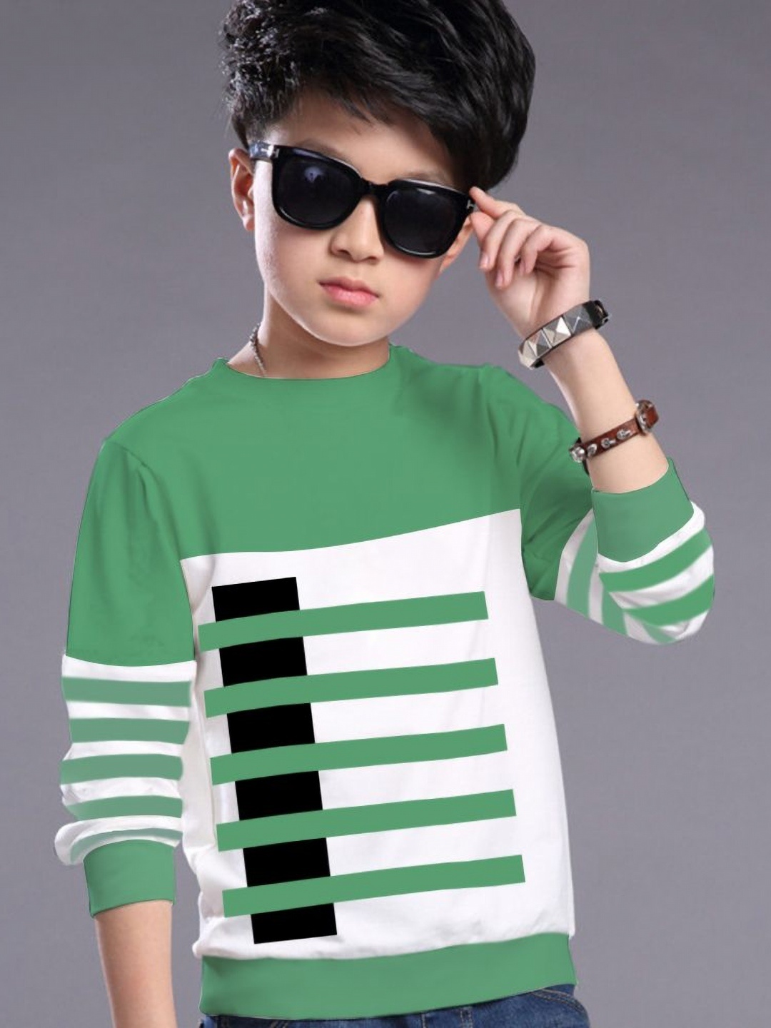 

MYEONN Boys Abstract Printed Cotton T-shirt, Green