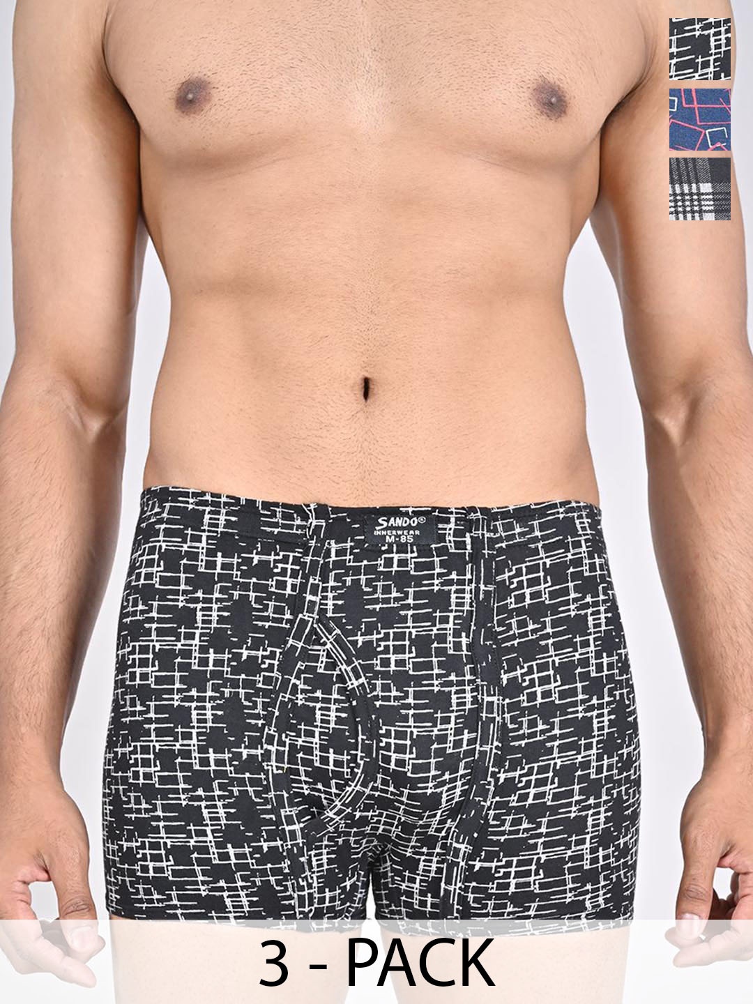

SANDO Pack Of 3 Printed Cotton Trunks GENIUS-07-08-10, Grey