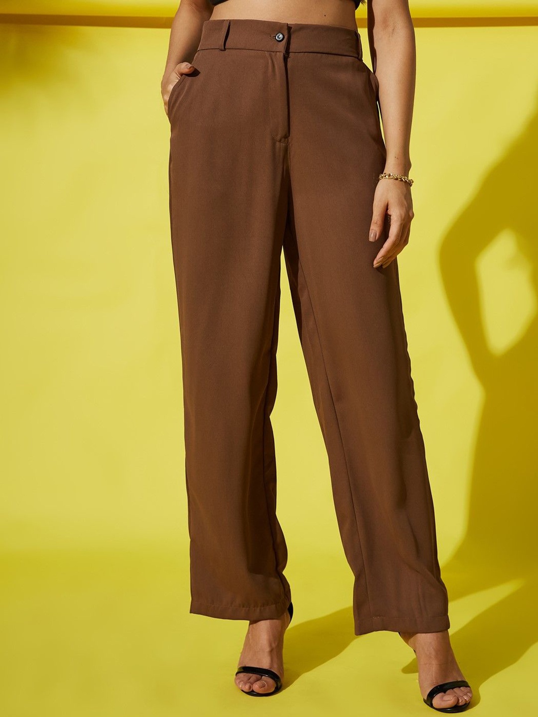

CORSICA Women Loose Fit High-Rise Pleated Trousers, Brown