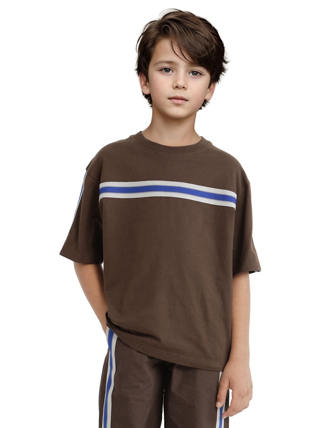 

RARE ONES Boys Taper-T Striped Round Neck T-shirt, Brown