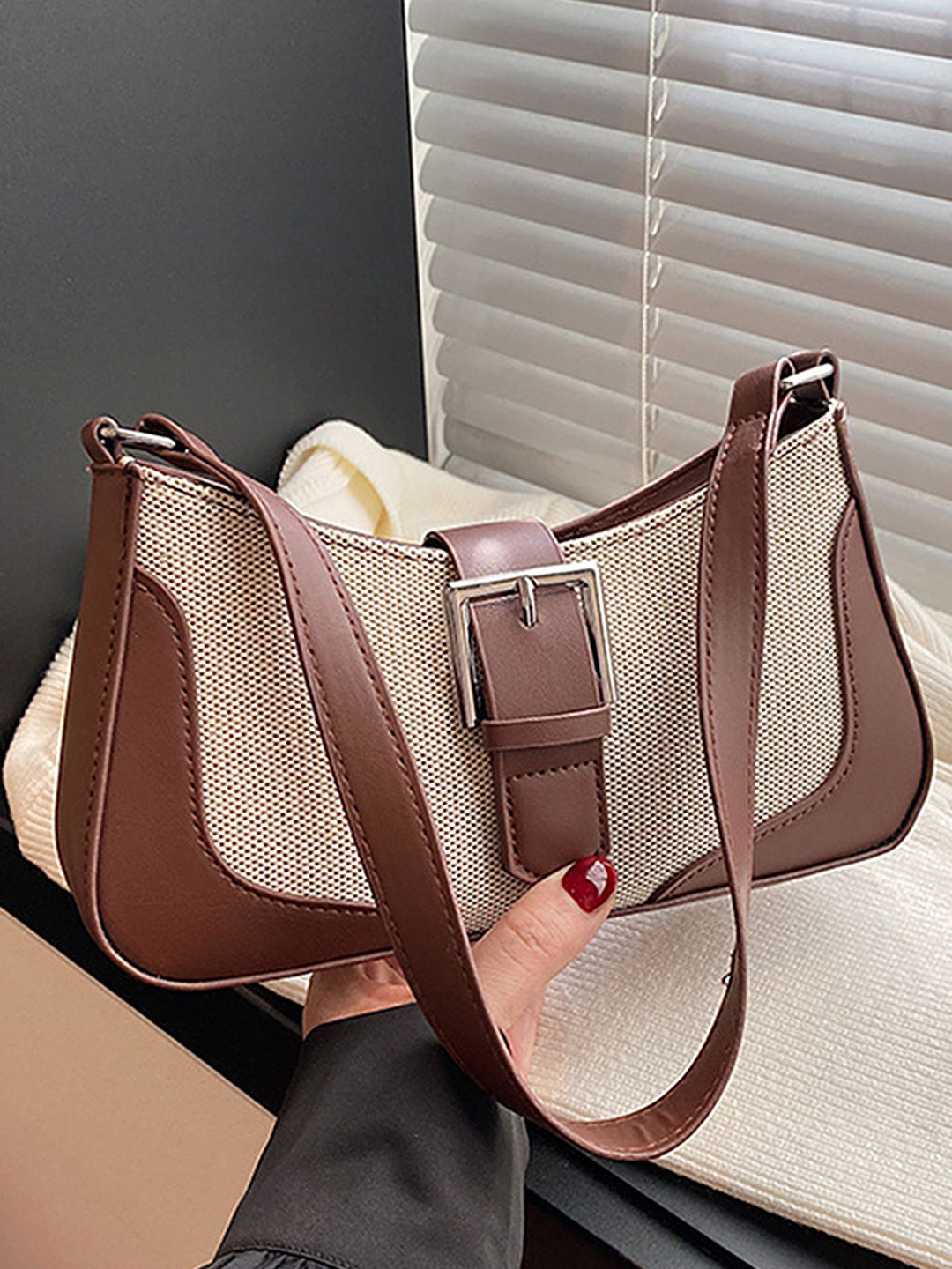 

LULU & SKY Textured PU Bucket Hobo Bag with Tasselled, Brown