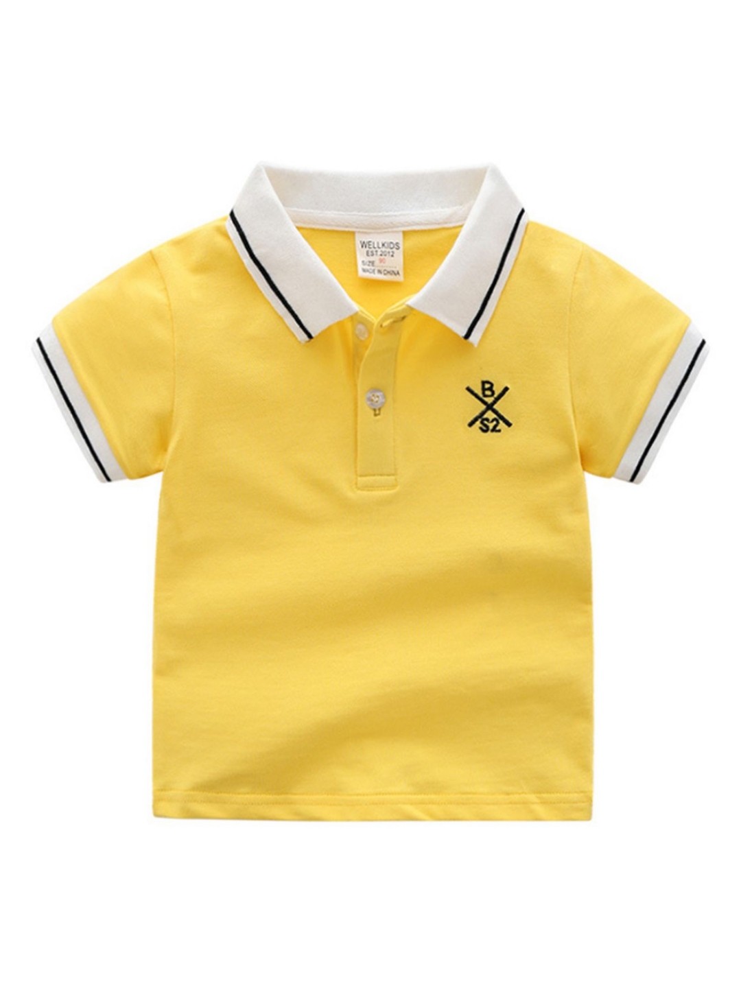 

LULU & SKY Boys Polo Collar Organic Cotton Applique T-shirt, Yellow