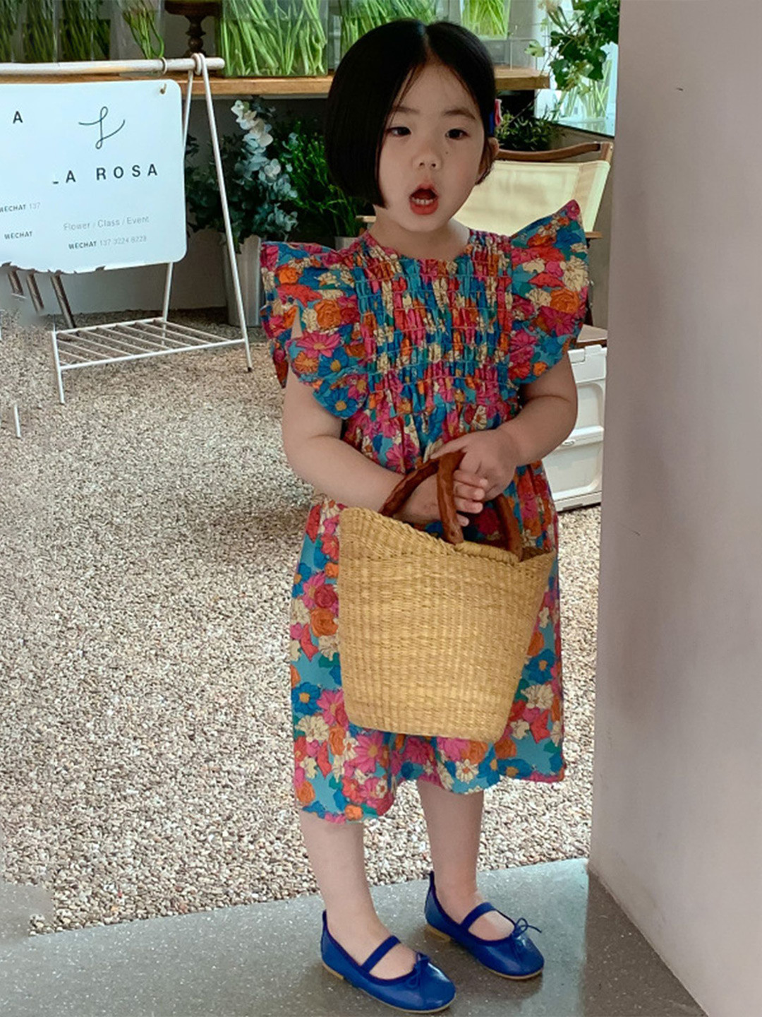 

LULU & SKY Girls Floral Printed Flutter Sleeves A-Line Midi Dress, Red