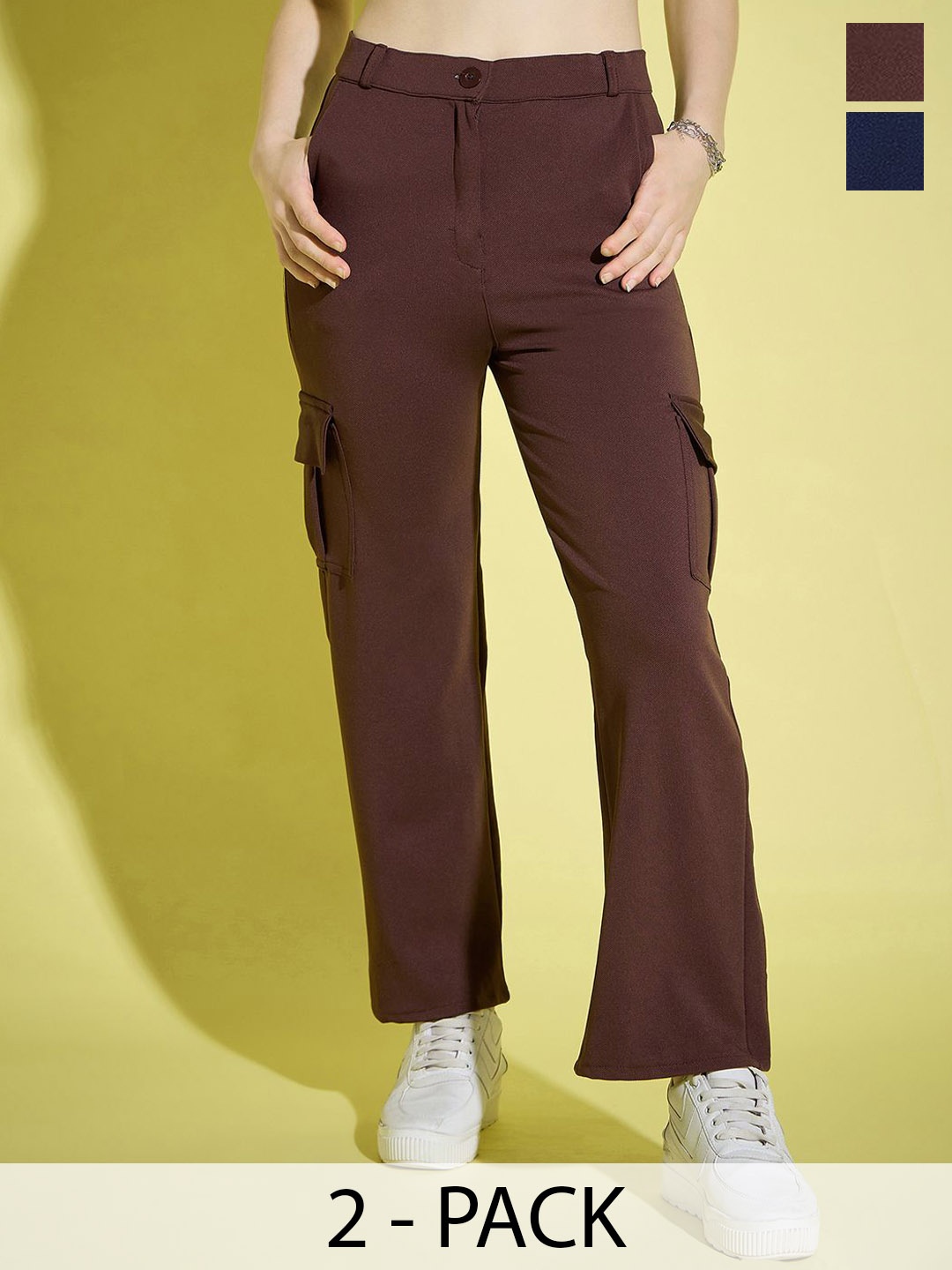 

DIMPY GARMENTS Women Relaxed High-Rise Cargos Trousers, Coffee brown