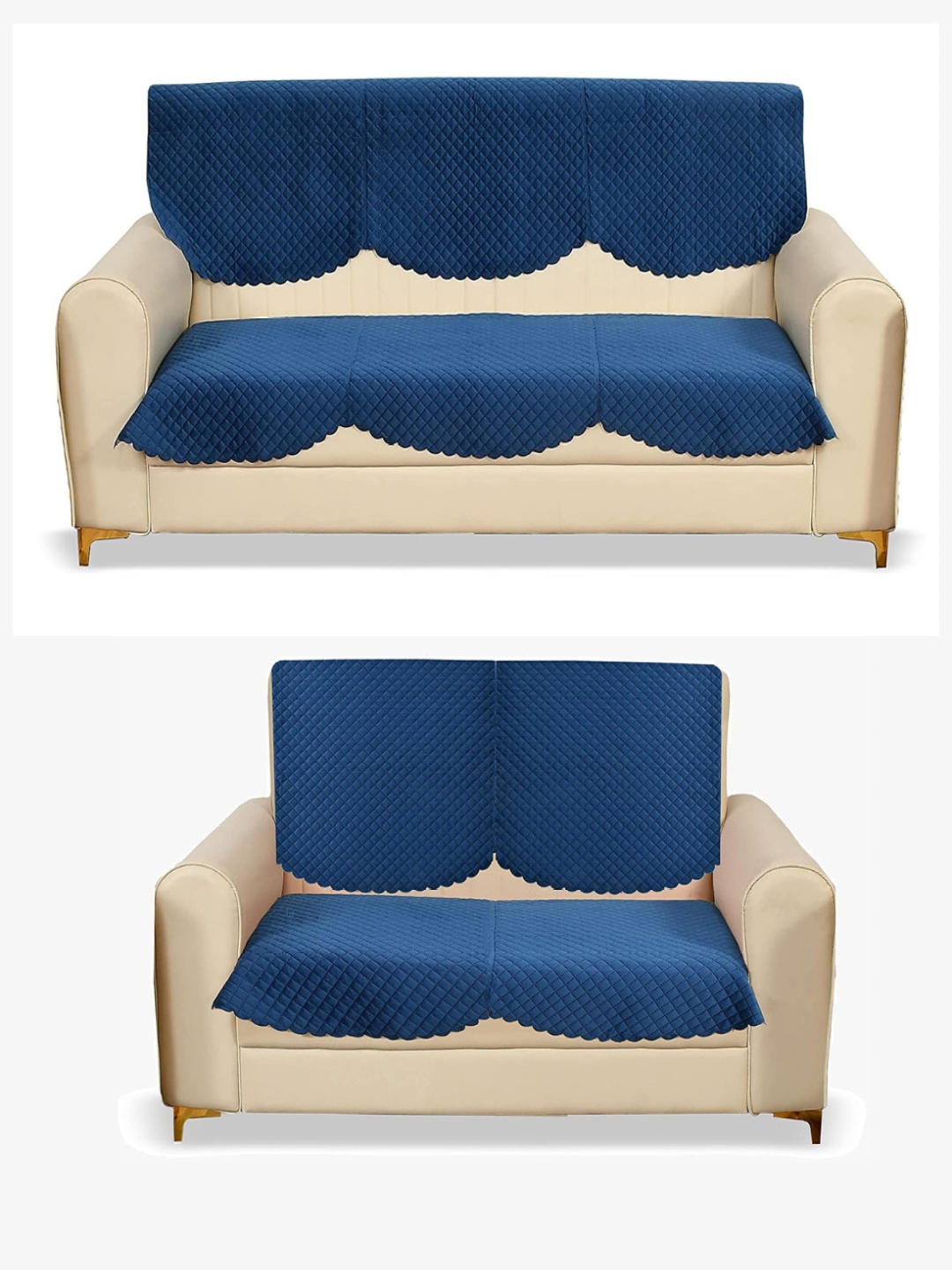 

Fashion Throw Navy Blue 4 Pieces Velvet 5 Seater Sofa Covers With Arms