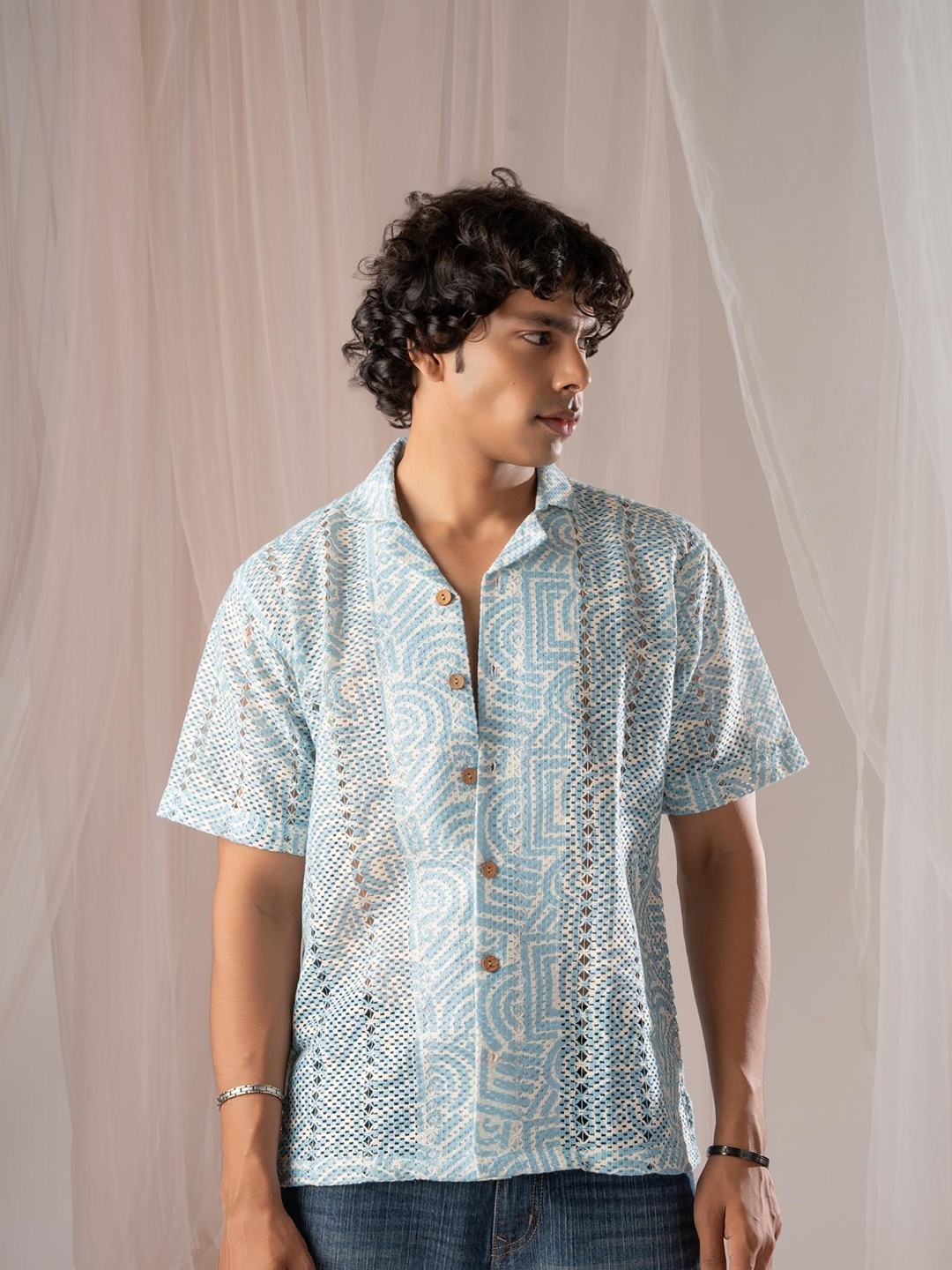 

5 Stitch Men Premium Opaque Casual Shirt, Blue