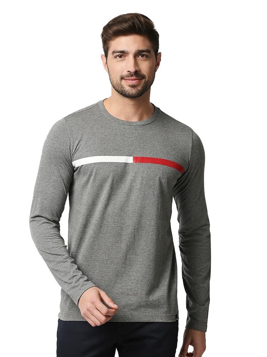 

Basics Men Striped Round Neck Cotton Boxy T-shirt, Grey