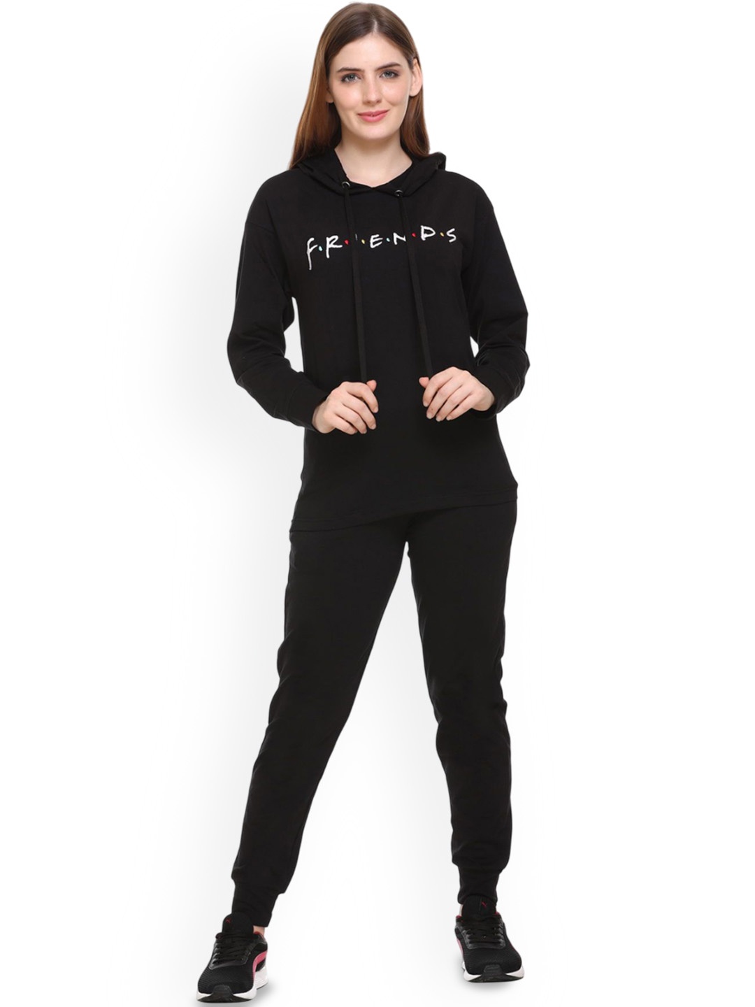 

BeriBlu Printed Hooded Neck Sweatshirt With Trouser, Black