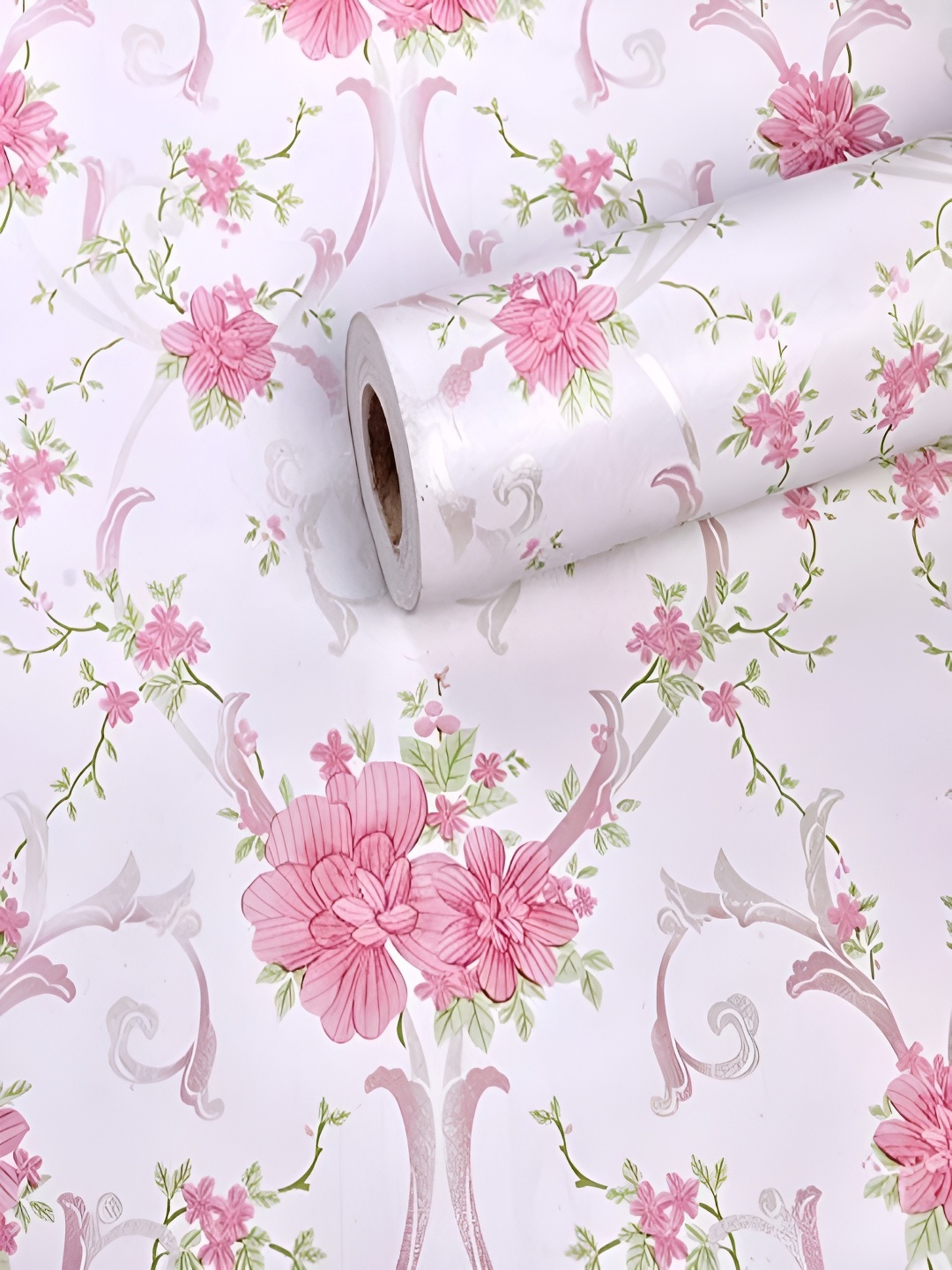 

ANNA CREATIONS White & Green Self-Adhesive Waterproof Wallpaper