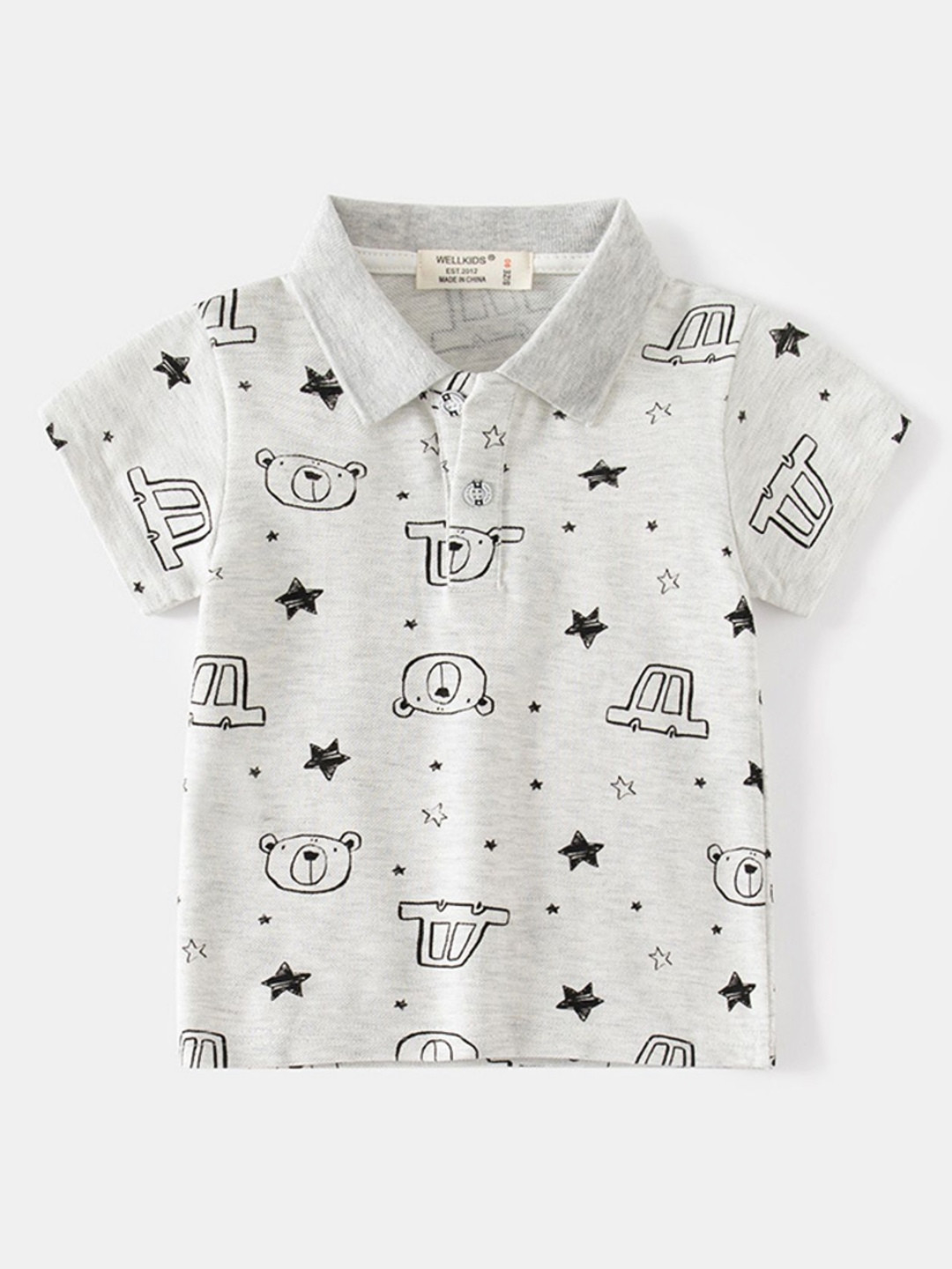 

LULU & SKY Boys Printed V-Neck Organic Cotton T-shirt, Grey