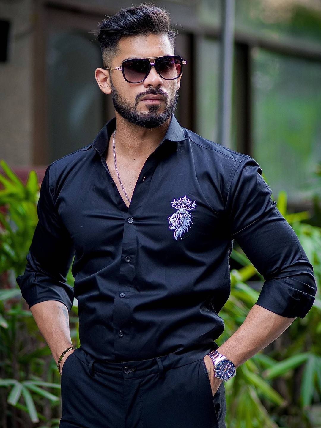

Foomer Men Standard Opaque Casual Shirt, Black