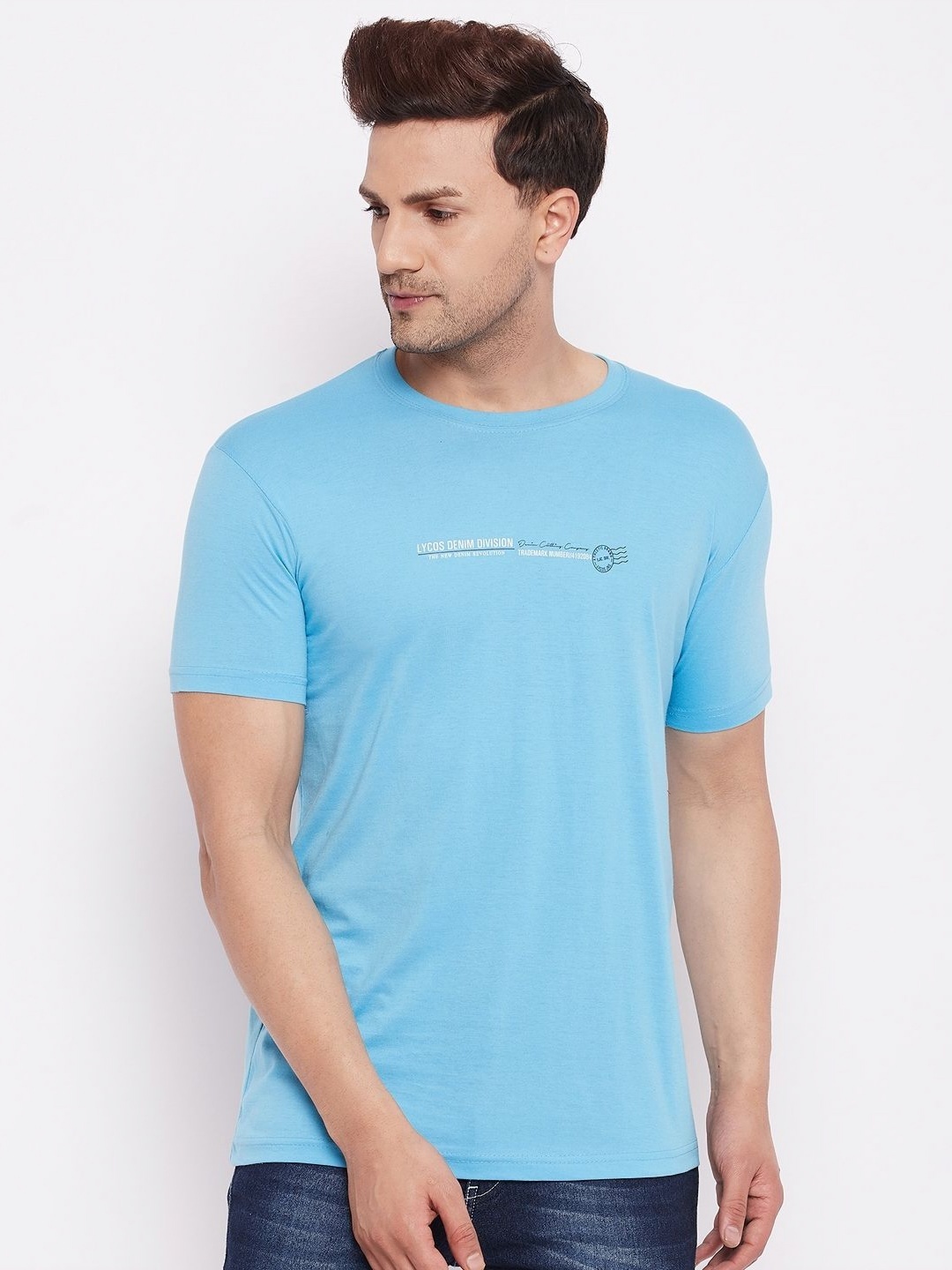 

LYCOS Men Typography Printed Round Neck Cotton T-shirt, Turquoise blue