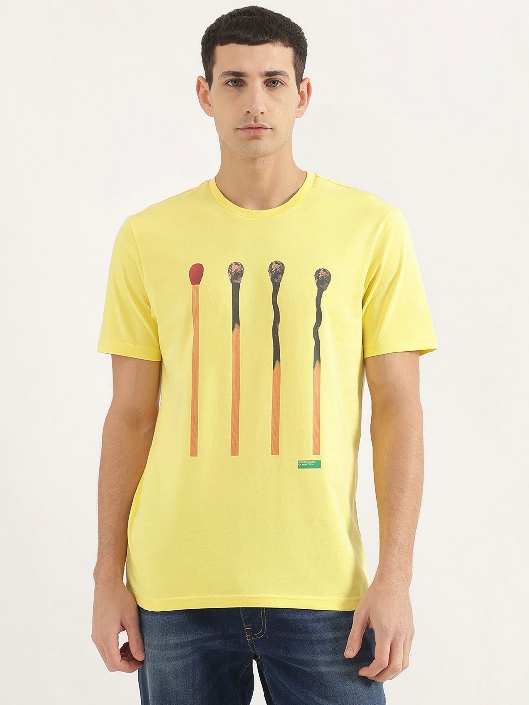 

United Colors of Benetton Men Graphic Printed Round Neck Cotton T-shirt, Yellow