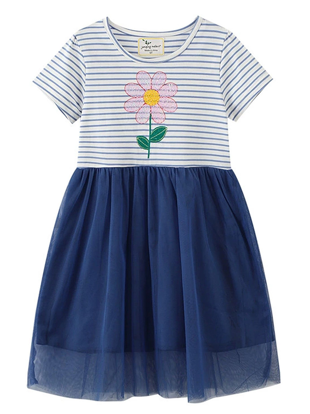 

LULU & SKY Girls Striped Fit & Flare Knee Length Dress, Blue