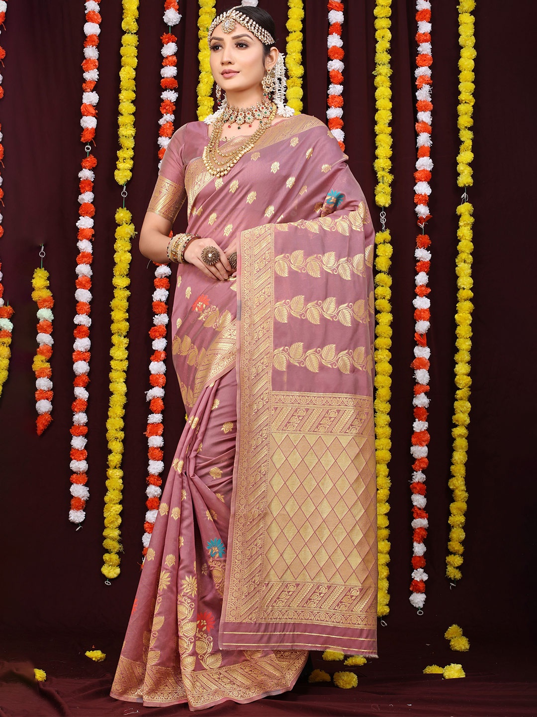 

Kandora Ethnic Motifs Zari Pure Silk Banarasi Saree, Mauve