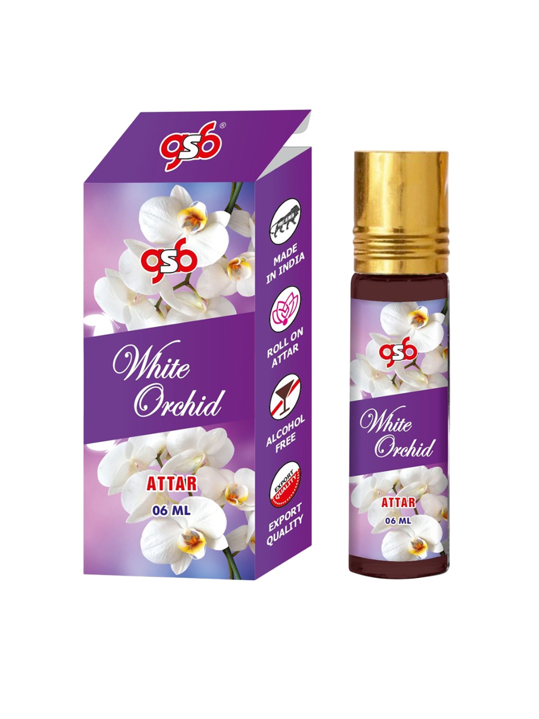 

GSB White Orchid Natural And Alcohol Free Long Lasting Roll On Attar - 6 ml, Brown