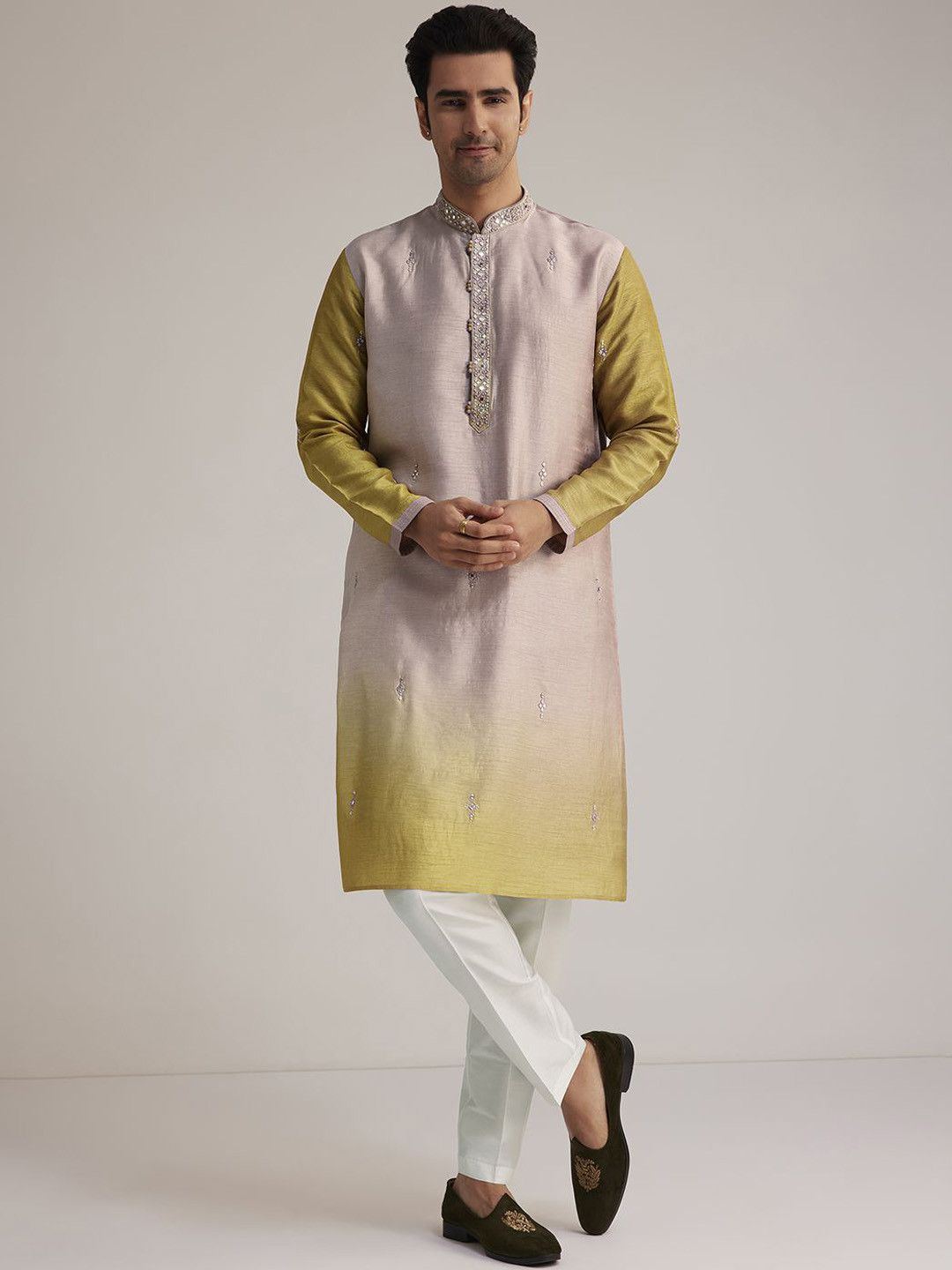 

KALKI Fashion Geometric Embroidered Mirror Work Kurta With Trousers, White