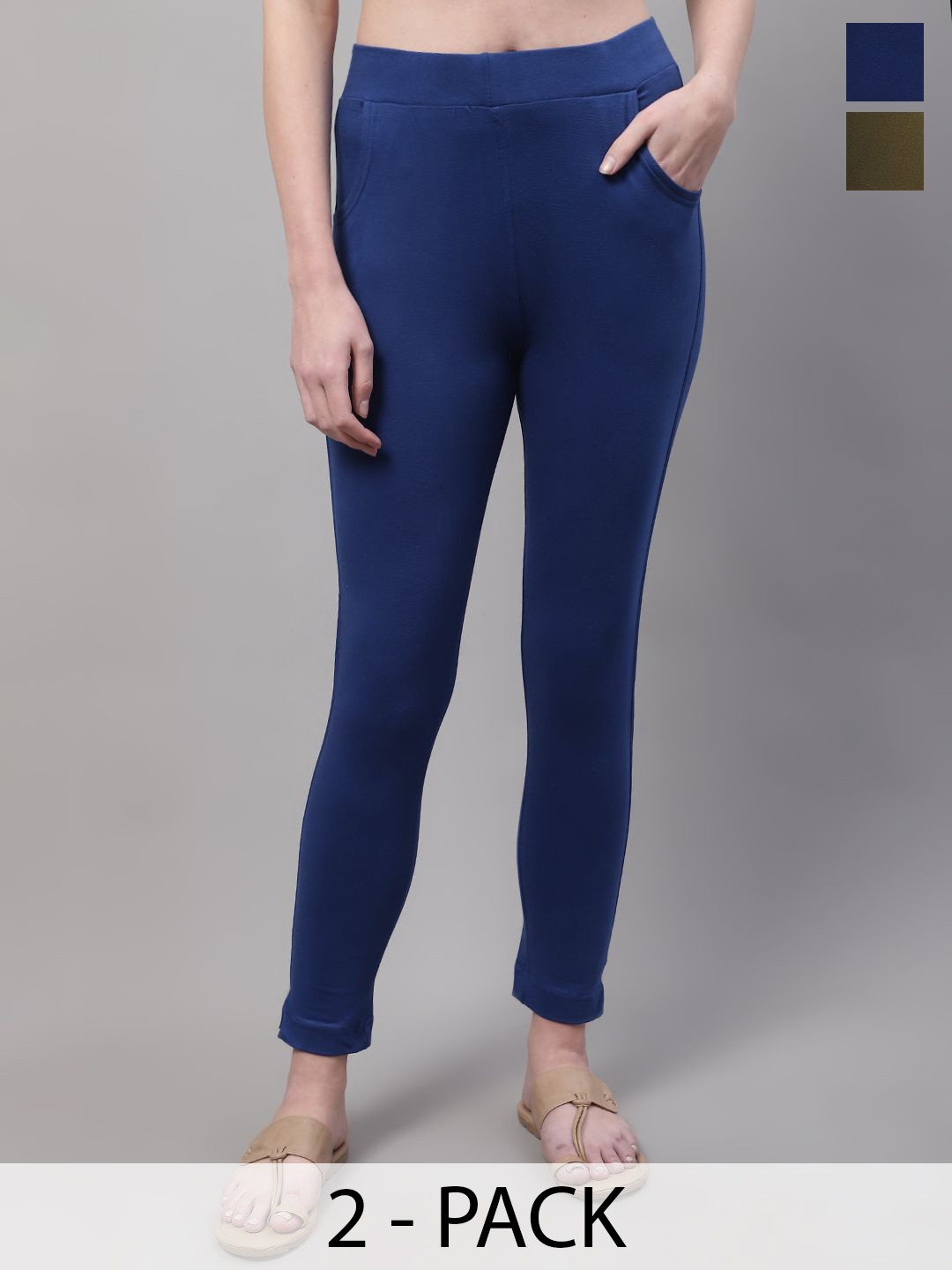 

Valles365 by S.C. Pack Of 2 Cotton Ankle Length Leggings, Blue