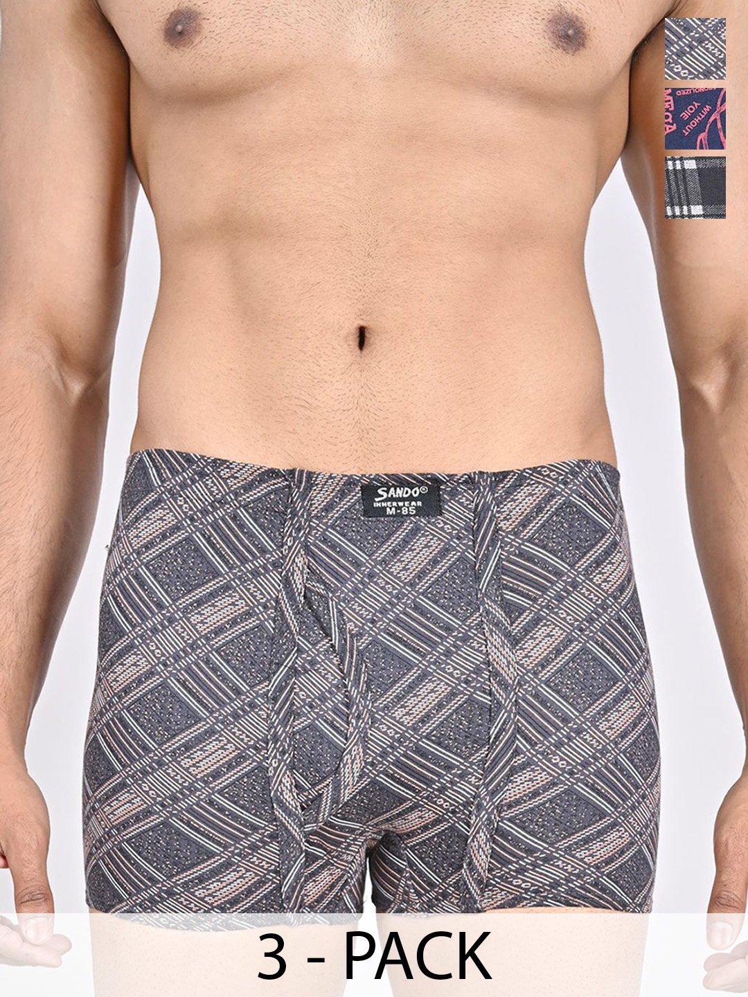 

SANDO Pack Of 3 Printed Pure Cotton Trunks GENIUS-06-07-09, Pink