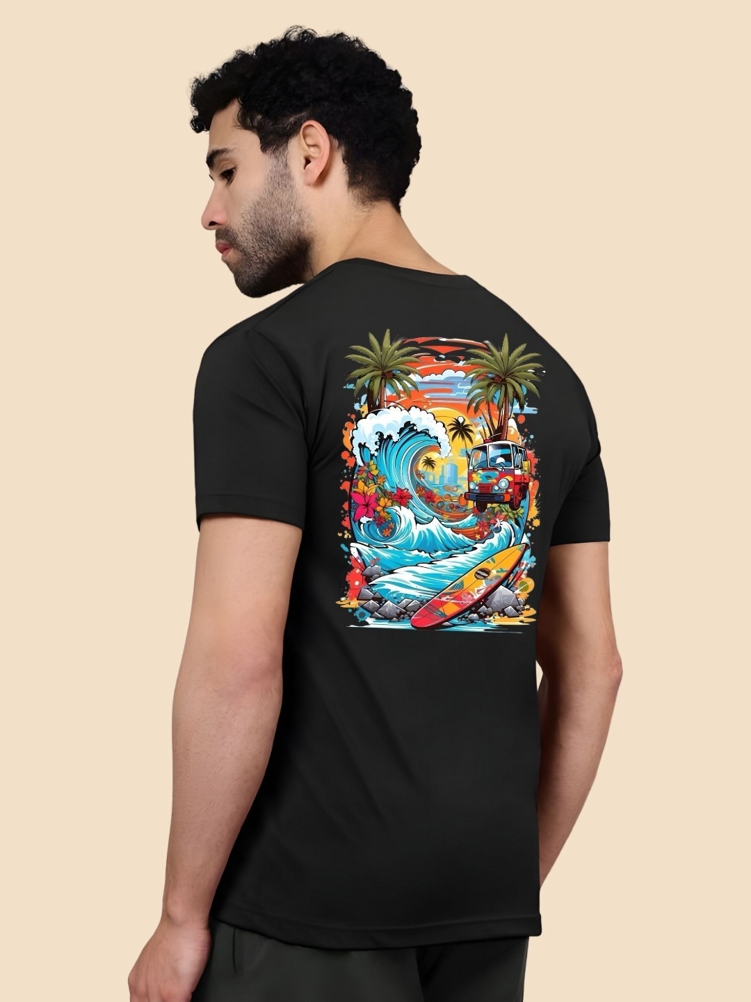 

SZN Men Graphic Printed Round Neck Cotton T-shirt, Black