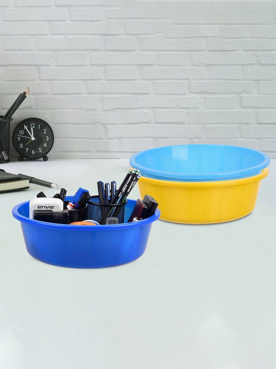 

Kuber Industries Yellow and Blue 3 Pieces Multipurpose Storage Desk Organisers