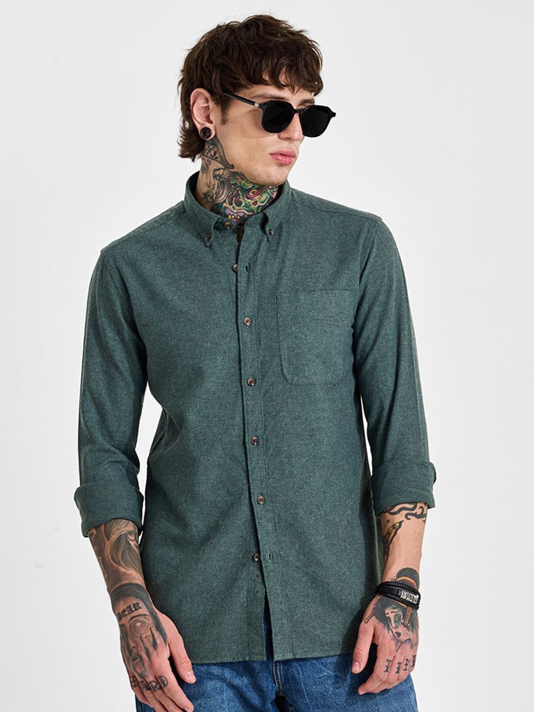 

Snitch Men Smart Slim Fit Opaque Casual Shirt, Green