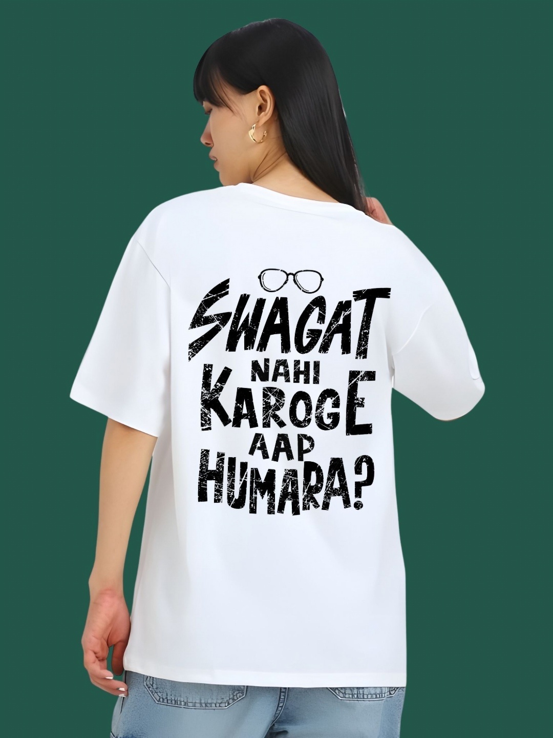 

DressBerry Women Typography Printed Round Neck Cotton Oversized T-shirt, White