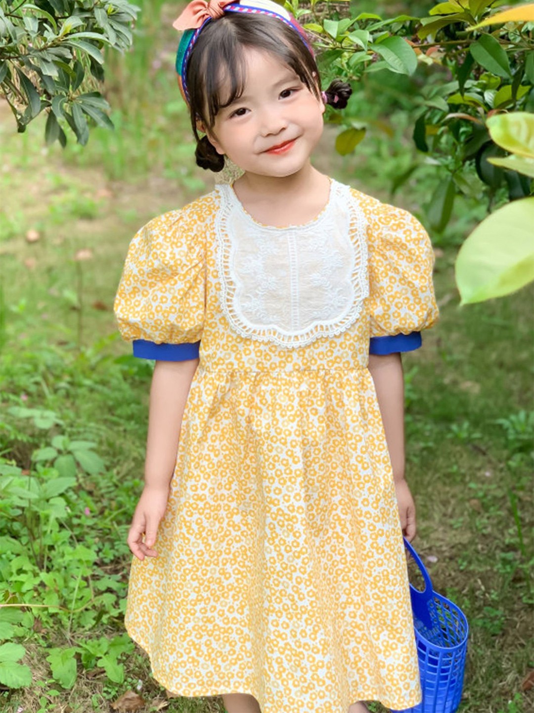 

LULU & SKY Girls Floral Printed Fit & Flare Dress, Yellow