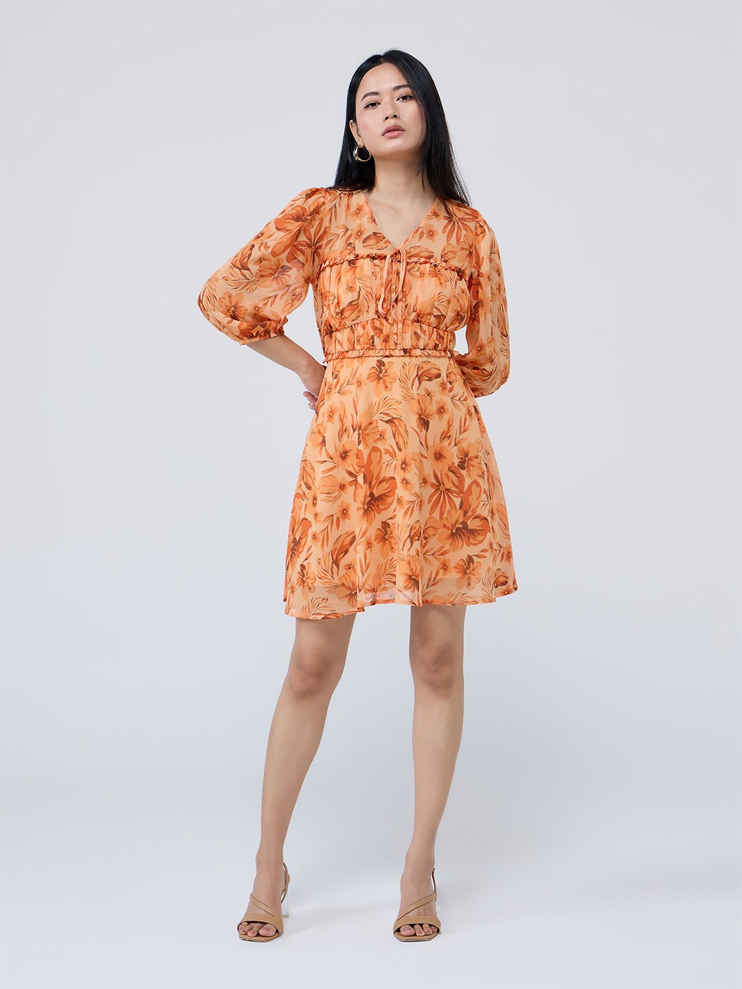 

20Dresses Floral Print Fit & Flare Mini Dress, Orange