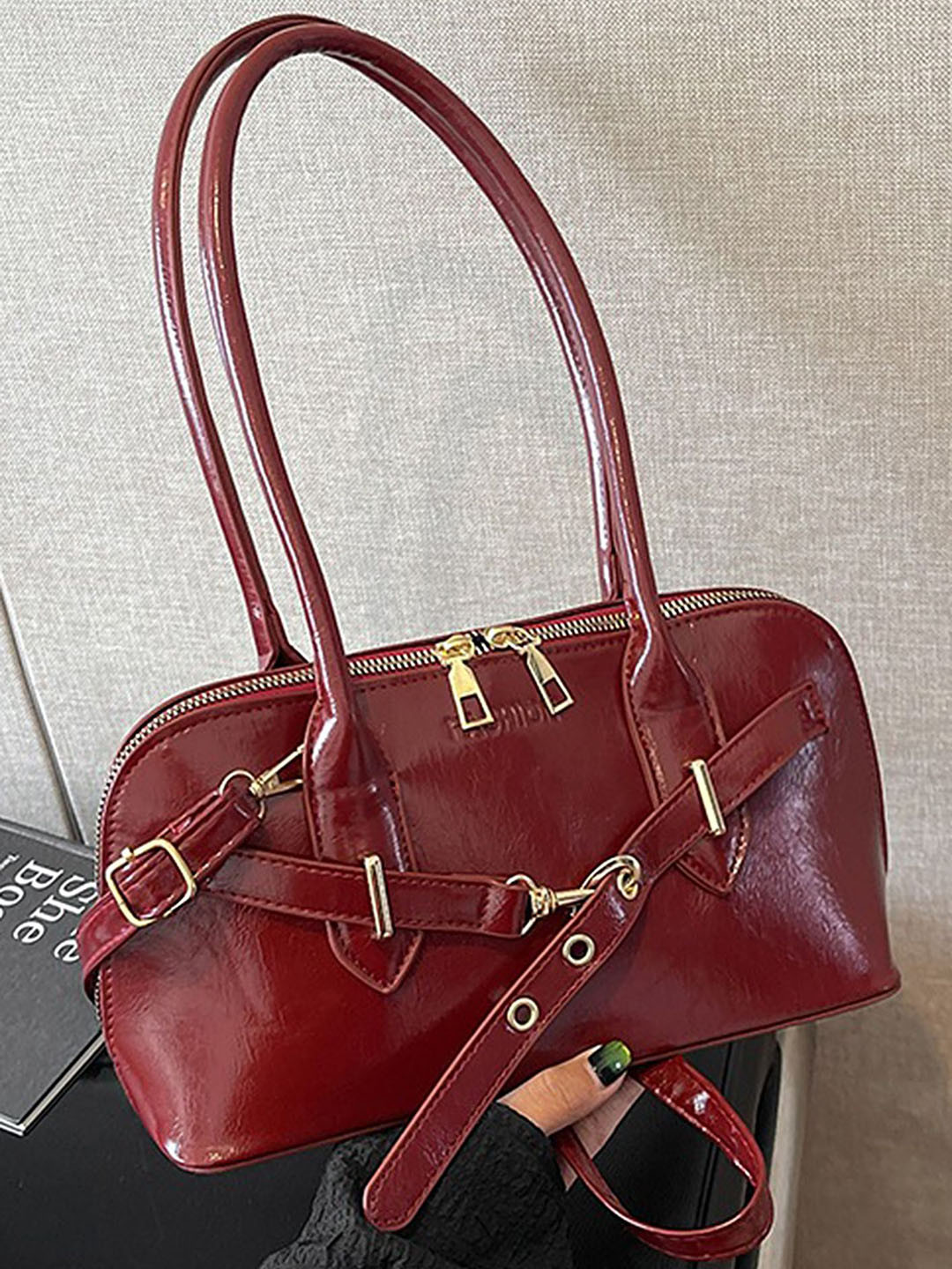 

LULU & SKY Embellished PU Structured Handheld Bag, Red