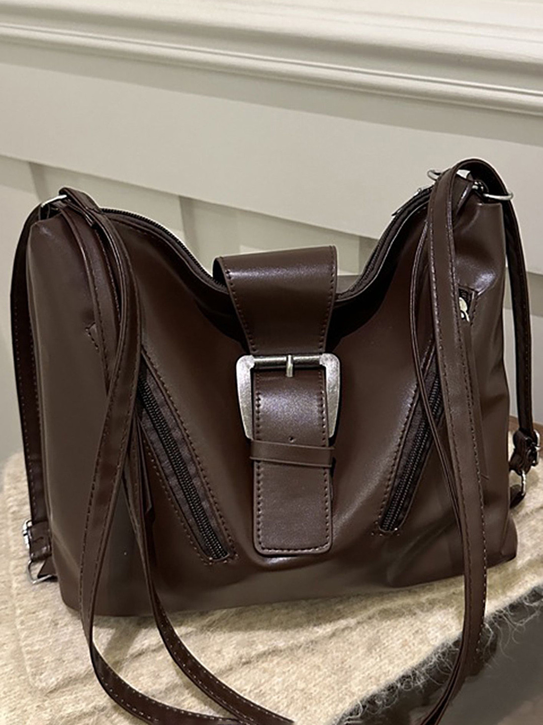 

LULU & SKY PU Structured Sling Bag, Brown