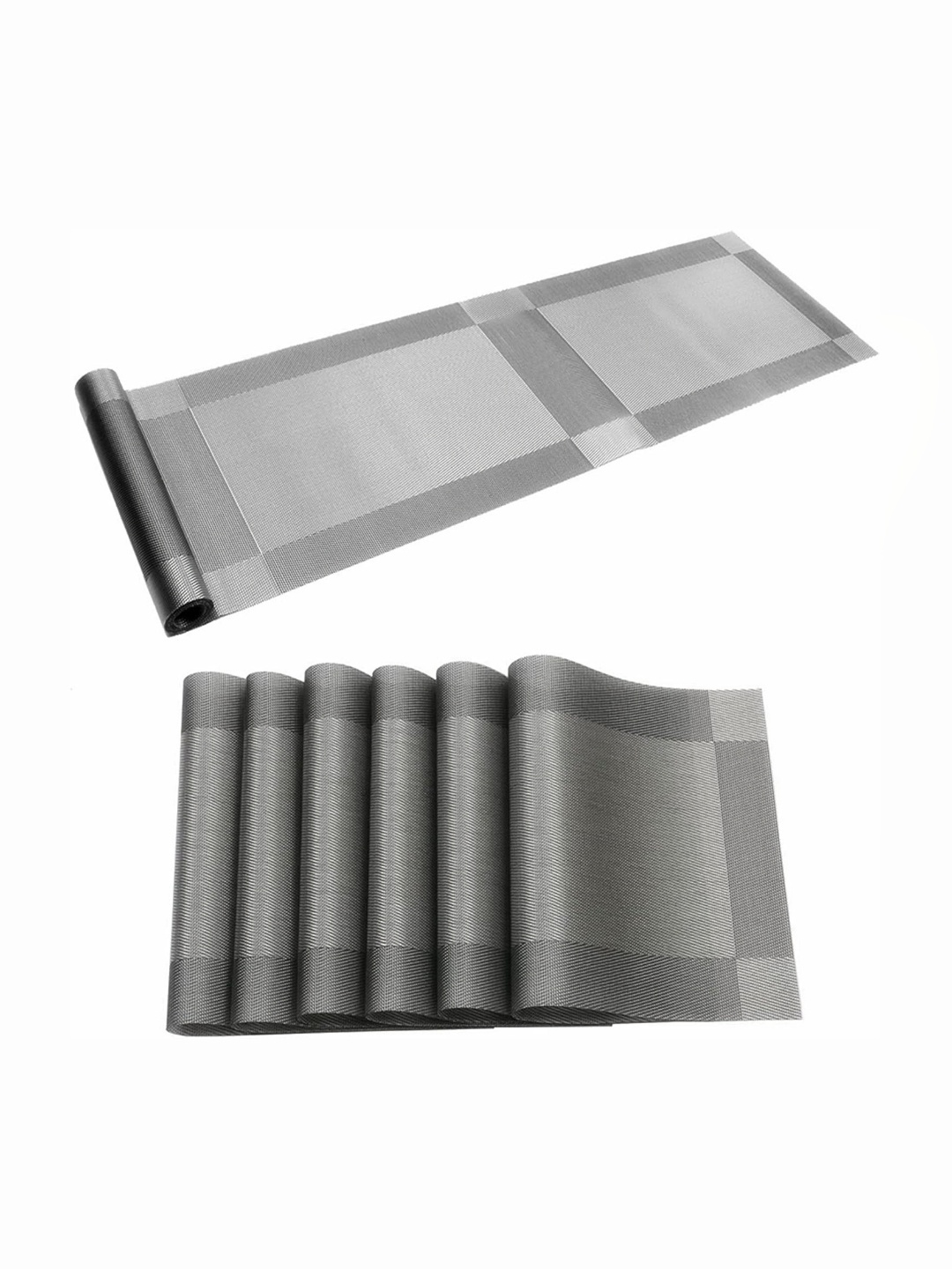 

Baskety 7Pcs Textured Table Runner & Table Placemats, Silver