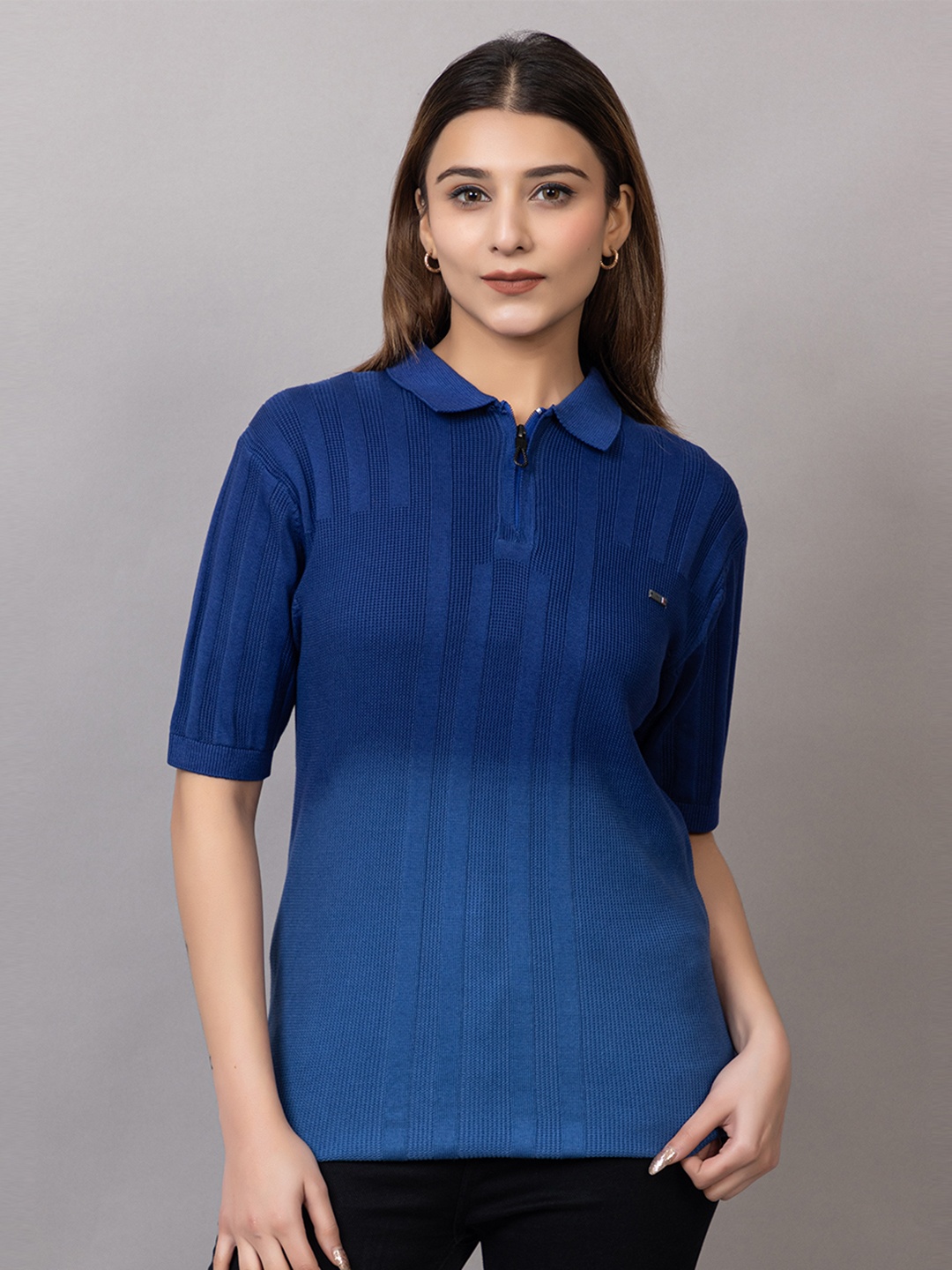 

Wool's Kart Women Dyed Polo Collar T-shirt, Blue