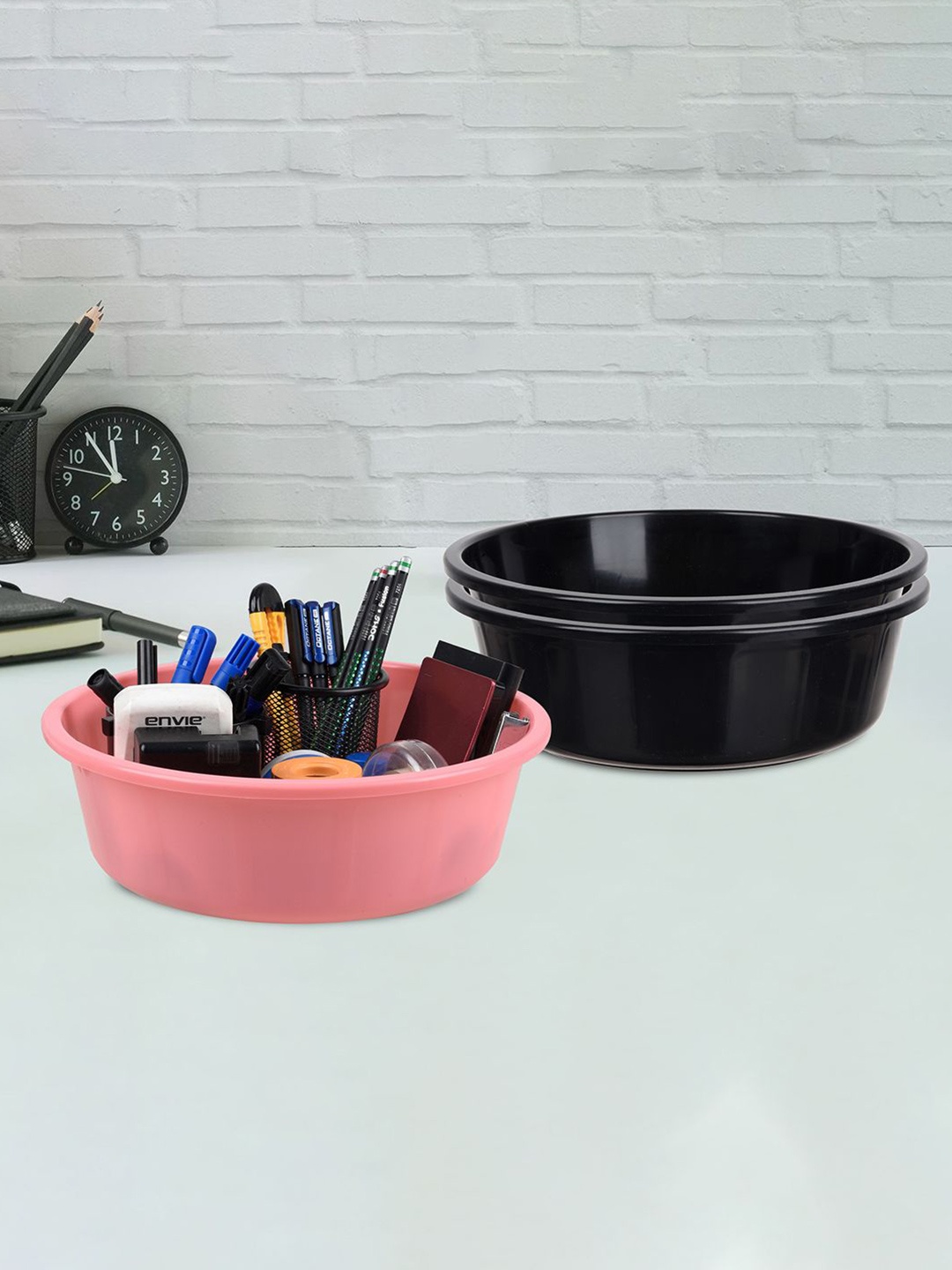 

Kuber Industries Pink & Black 3 Pieces Regular Desk Organisers 6L Each